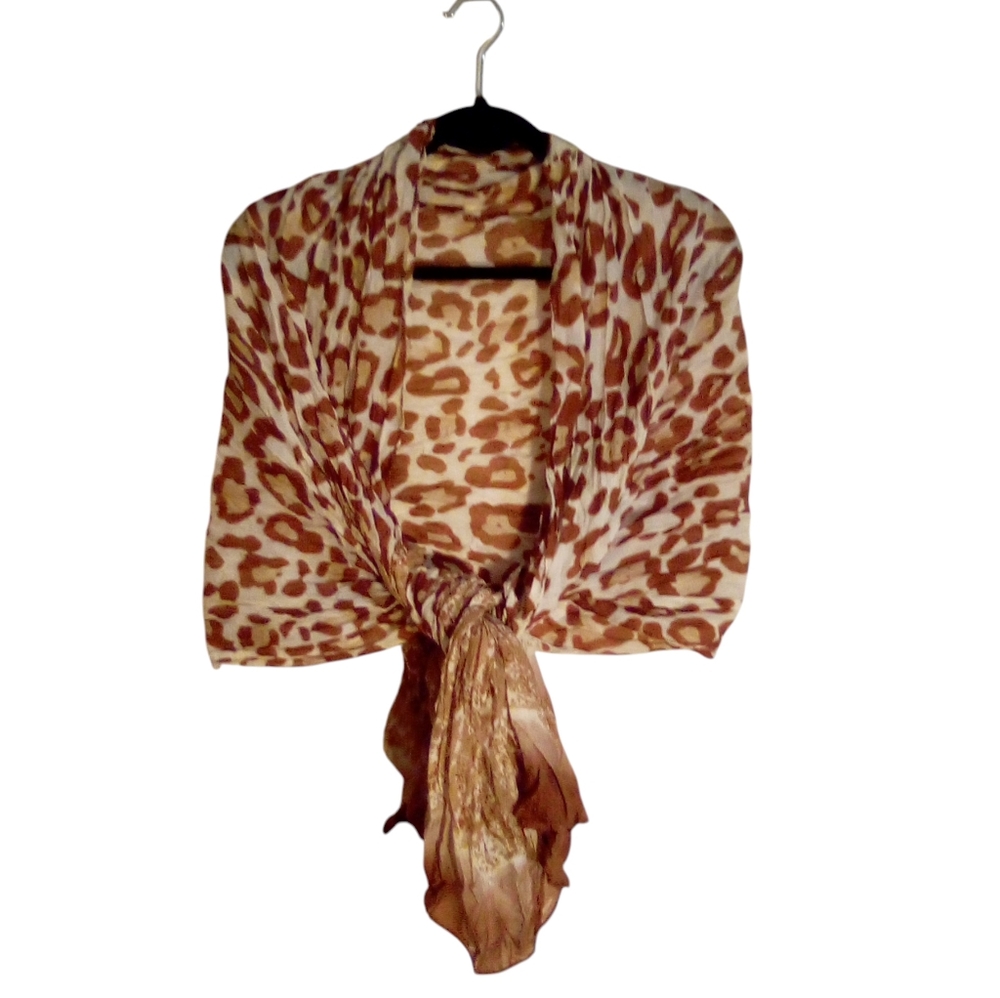 dressbarn Brown White Boho Animal Print Hippie Scarf Wrap NWT